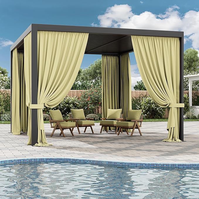 Gazebo Universal Replacement Privacy Curtain,10'×13' Gazebo Outdoor Waterproof Curtains, 4-Panels Sidewall Curtains with Double Zipper for Patio Canopy, Garden and Backyard (Curtain Only)