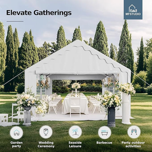 MFSTUDIO 16'x20' Party Tent, Outdoor Heavy Duty Party Tents with Removable Sidewalls, Large Canopy Tent Shelter for Outdoor Events Wedding Birthday, White