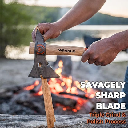 Titanium Camp Axe - 18" & 11.5" Wood Hickory Handles - Tomahawk Axe Spike End - 2-Piece Slip-Fit Design - Includes Blade Sheath and 2 Handles - Survival Axe