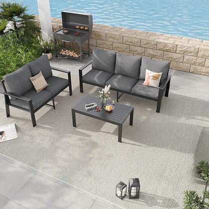 Aluminum Patio Furniture Set with Cushions 3-Piece Outdoor Sectional Metal Conversation Sofa Set with Coffee Table for Garden,Lawn,Backyard,Deck