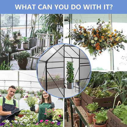 6x6 FT Polycarbonate Greenhouse with Sliding Door and Adjustable Roof, Heavy Duty Aluminum Walk-in Greenhouses w/ Raised Base for Outdoor Garden Backyard,Black