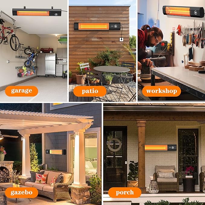 2S Fast Heating Infrared Outdoor Heater, 9 Heating Levels Electric Patio Heater with Motion Sensor, 34 In 9H Timer Remote Control Wall Mounted Garage Heaters, for Porch, Gazebo, Workshop and Indoor