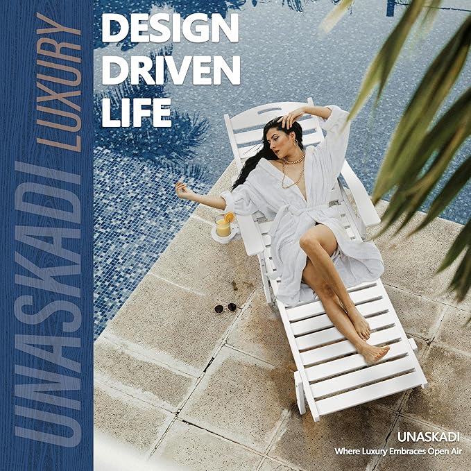 Patio Chaise Lounge Chair Set of 2, HDPE Outdoor Lounge Chairs with 5-Position Adjustable Backrest, Cup Holder and Wheels, 450lbs Capacity for Poolside Deck Backyard, All Weather Material(White)