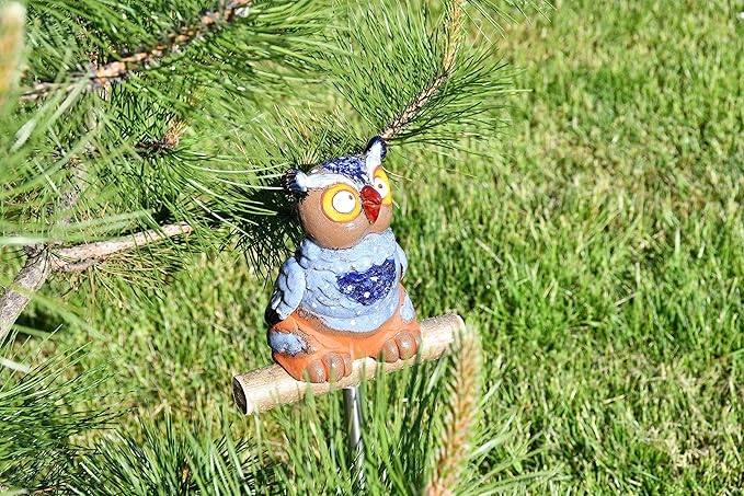 Ceramic Garden Decor - Owl Lawn stake - Outdoor statue - Perfect, unique gifts for gardeners woman, men, yard gifts - Handmade, Frostproof