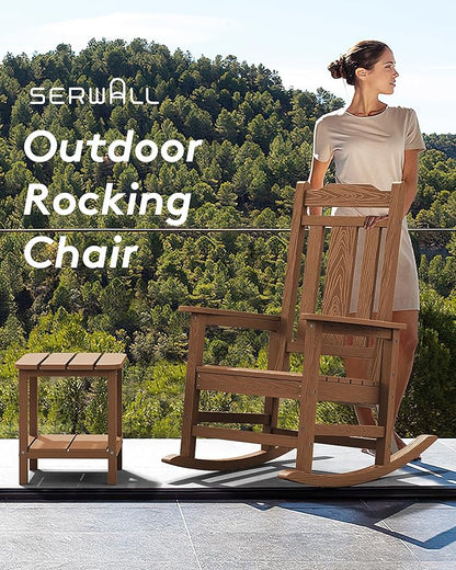 SERWALL Oversized Rocking Chair Set of 4 Outdoor, HDPE Outdoor Rocking Chair Set of 4, Brown