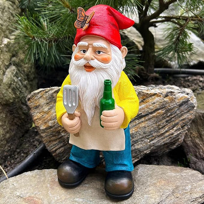 Mood Lab Garden Gnome - BBQ Chef Gnome - 9.45 Inch Tall Statue Lawn Garden Figurine - for Outdoor & House Decor
