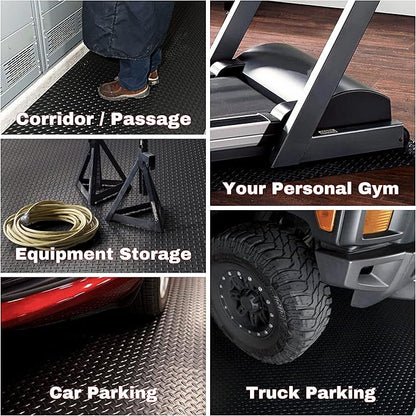 SEAL 4 x 15 Ft Premium Garage Floor Mat, Solid 2.8mm Thickened Black Commercial Grade Heavy Duty Parking Mat for Garage Floor, Golf Cart, Water/Stain Resistant Floor Runner (Embossed Diamond Plate)