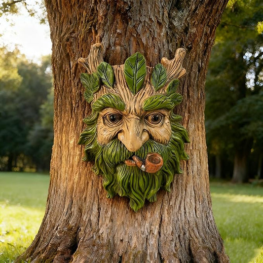 Abia Jaeia Pipe Tree Face Sculpture, Funny Pipe Old Man Tree Hugger Statue, Indoor & Outdoor Creative Props for Garden and Home,9" x 7" x 2.4"
