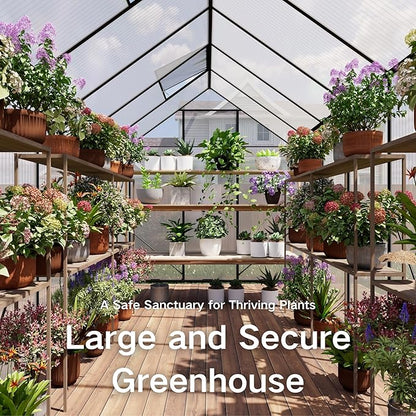 Kingdura 6x12ft Walk-in Greenhouse for Outdoors, Large Polycarbonate Greenhouses with Heavy Duty Aluminum Frame, Adjustable Roof Vent, Lockable Door, UV Protection for Outside Garden Backyard
