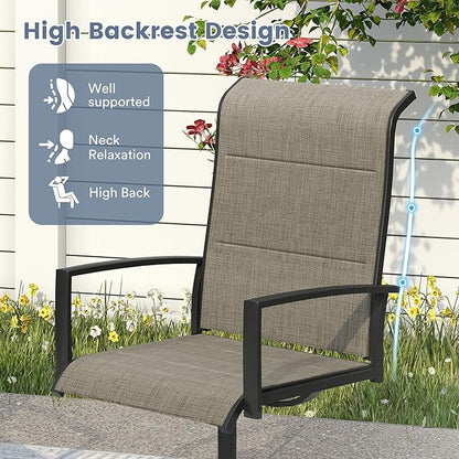 VICLLAX 3 Pieces Small Patio Table and Swivel Chairs for 2, All Weather Patio Dining Set, Black Tabletop and Mixed Brown Fabric