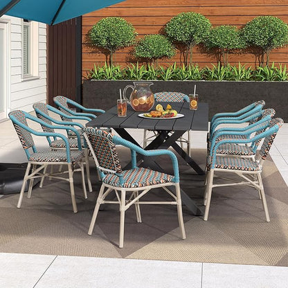 PURPLE LEAF 9 Pieces Outdoor Table and Chair Set Patio Furniture Set with Large Rectangular Table and 10 French Dining Chairs for Poolside Deck Colorful Patio Dining Set
