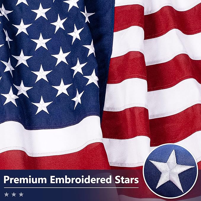 American Flag for Outside 4x6 Ft - TearProof Series Outdoor Use US Flags - Long Lasting, Fade Resistant - Thick Spun Polyester USA Banner - High Wind United States Flag - Embroidered Stars, Sewn Stripes, Brass Grommets