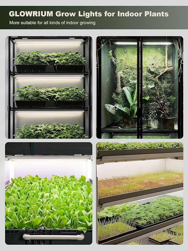 GLOWRIUM Smart Grow Lights for Indoor Plants with APP, 15" Full Spectrum Grow Light Strips, G6 Plant Light Strip with auto Timer, 3 Angle dimming Levels for Plant Shelf, 6-Pack (White, 48W)