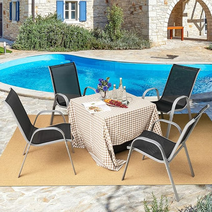 Tangkula Patio Dining Chairs Set of 4, Outdoor Stackable All Weather Heavy Duty Dining Chairs Set with Armrests, Support 330 LBS, for Poolside, Backyard, Garden, Deck, Front Porch (Black)