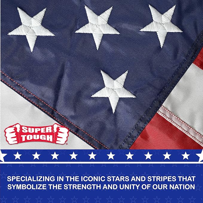 Super Tough 15ft x 25ft Nylon American Flag, Made in the USA, Embroidered Stars, Sewn Stripes