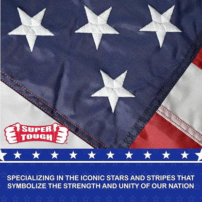 Super Tough 15ft x 25ft Nylon American Flag, Made in the USA, Embroidered Stars, Sewn Stripes