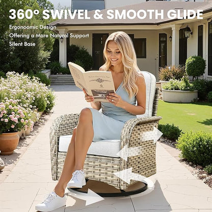 Outdoor Sectional Patio Furniture Set with Swivel Rocking Chairs,10 Pieces Wicker Conversation Sets L Shaped Couch Out Door Sofa Set Outside Furniture for Garden Deck Yard Porch,Grey