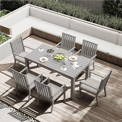 All-Weather Aluminum Outdoor Dining Table, Modern Rectangle Patio Dining Table for Balcony Garden, Grey