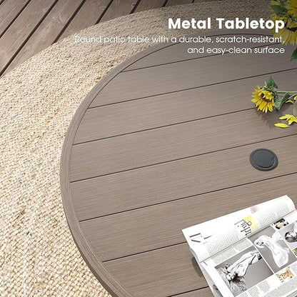 DIFY 5 Pieces Outdoor Patio Dining Set, 4 Grey Textilene Swivel Dining Chairs and 40.6" Grey Wood-Like Round Dining Table, Metal Outdoor Table and Chairs