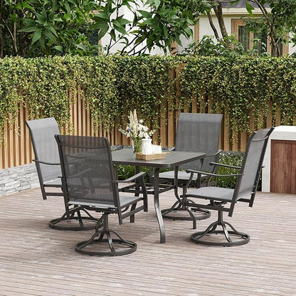 Patio Swivel Chairs Set of 6, Outdoor Dining Chairs with Textilene, Swivel & Rocker Metal Outdoor Patio Dining Chair All-Weather for Backyard, Gray Fabric with Black Frame