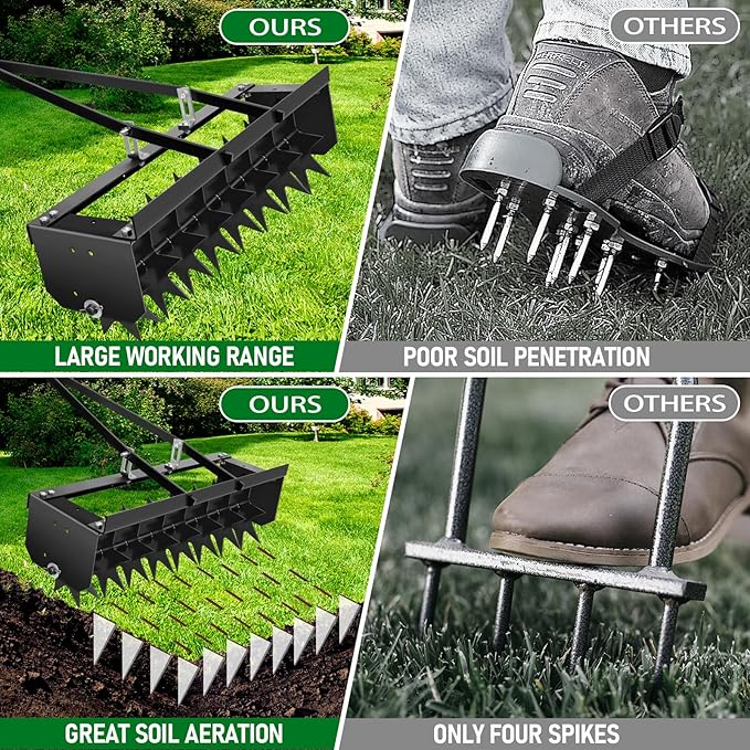 34 Inch Tow Behind Aerator, Steel Heavy Duty Rolling Lawn Aerator, Manual Tow Behind Spike Aerator with Rotary Spike for Lawn,Yard and Garden