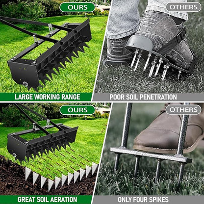 34 Inch Tow Behind Aerator, Steel Heavy Duty Rolling Lawn Aerator, Manual Tow Behind Spike Aerator with Rotary Spike for Lawn,Yard and Garden