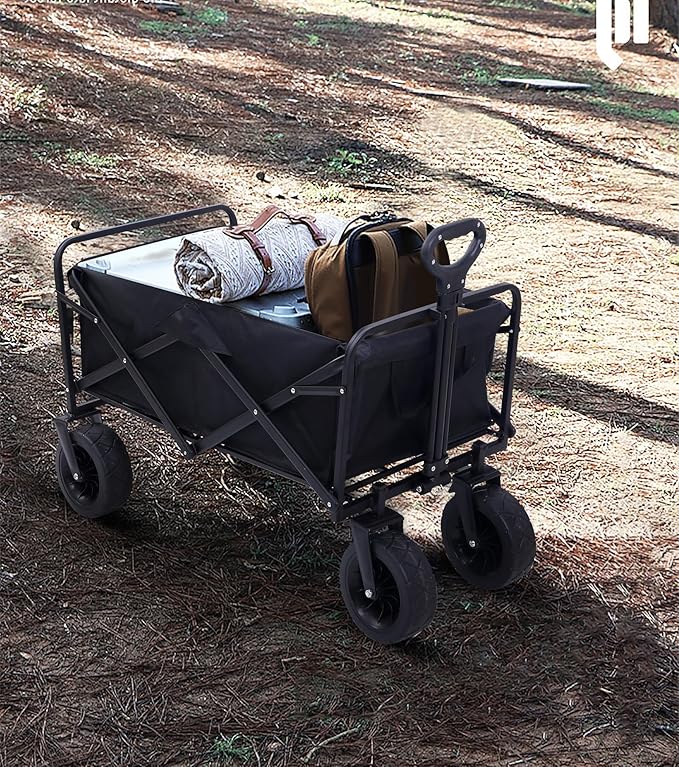 Nice C Heavy Duty Wagon, Collapsible Wagon with Canopy, Black, Steel, 4 Wheels, 33 x 22.4 x 7.6 inches