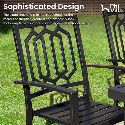 PHI VILLA 9-Piece Outdoor Dining Set, Retangualr Metal Table (60") with Umbrella Hole and 8 Stackable Dining Chairs – Perfect for Patio, Garden, Deck, Porch, and Yard, 9PCS Outdoor Dining Set Style 2
