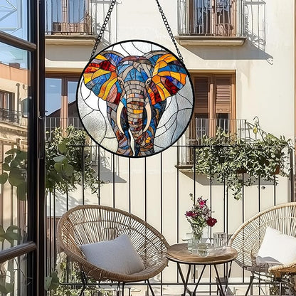 Stained Glass Window Hanging, Colorful Elephant Sun Catcher for Door Home Decor Animal Suncatcher Christmas Mother's Day Birthday Gifts for Women Men Mom and Nana 9.8 in