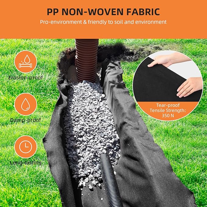 Towallmark Geotextile Landscape, 6ft x 50ft & 6oz Geotextile Fabric, PP Drainage 350N Tensile Strength & 440N Load Capacity, for Driveway & Road Stabilizationr, Erosion Control, French Drains
