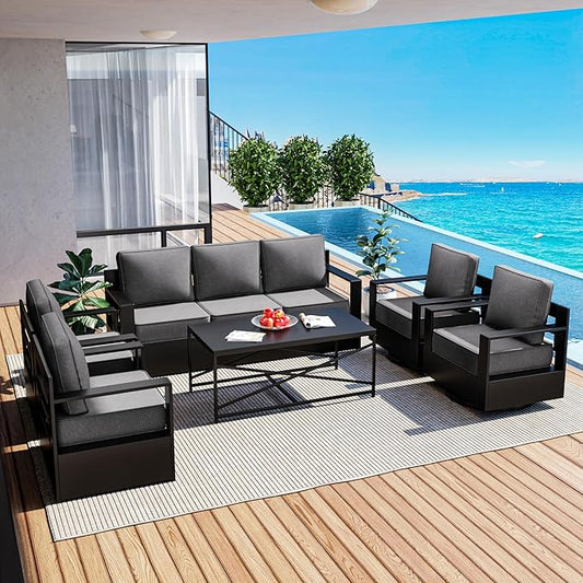 Outdoor Patio Furniture Set, 6-Piece Aluminum Patio Conversation Set All-Weather Metal Outdoor Sectional with 6 Inch Thick Cushions, Deep Setting for Garden, Outside and Porch