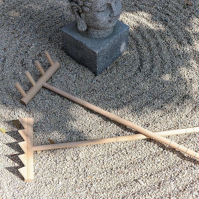 Outdoor Zen Garden Rake Large - Japanese Sand Rock Garden Rake Tool - 48" Long 5 Tine Solid Oak - DIY Stress Relief Gifts for Adult