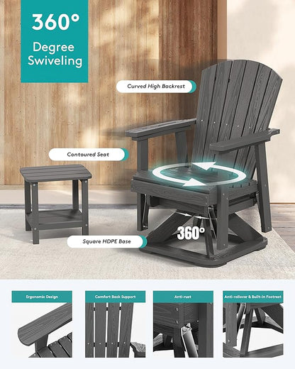SERWALL Adirondack Swivel Glider Chair, HDPE Patio Swivel Glider Set of 2, All-Weather Glider Chair for Porch, Balcony, Slate Grey