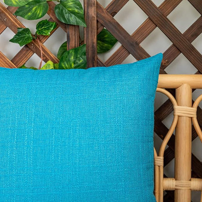 Kevin Textile Pack of 2 Outdoor Waterproof Pillow Covers Checkered Decorative Cushions Sham Throw Pillowcases Shell for Patio Tent Garden Couch Bed Sofa 22x22 Inch Peacock Blue