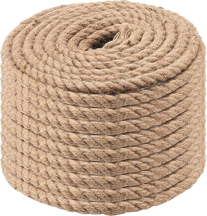 100 Feet 1/2 Inch Twisted Jute Rope, 3 Strand Hemp Rope Manila Rope Hanging Swing Cord for Nautical, Crafting, Gardening, Camping, Decor, Landscaping