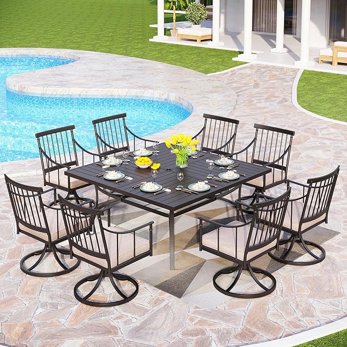 PHI VILLA Swivel Chairs Set of 2 Patio Dining Rocker Chair with Cushion Rocking Patio Furniture for Garden Backyard Bistro, Beige
