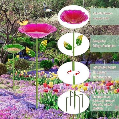 2 Pack Bird Bath for Outside, 31.3" H Metal Birdbaths, 10.63" Dia Garden Flower Bird Water Bowl, Freestanding Hummingbird Bath for Outdoors Garden Patio Yard Decor (Red,Green)