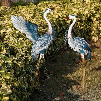 TERESA'S COLLECTIONS Garden Decor, Set of 2 Herons Garden Decor, 23-25", Elegant Herons with Blue Painting, Waterproof Metal Garden Statue, Herons Gifts Birthday Gifts for Women Mom