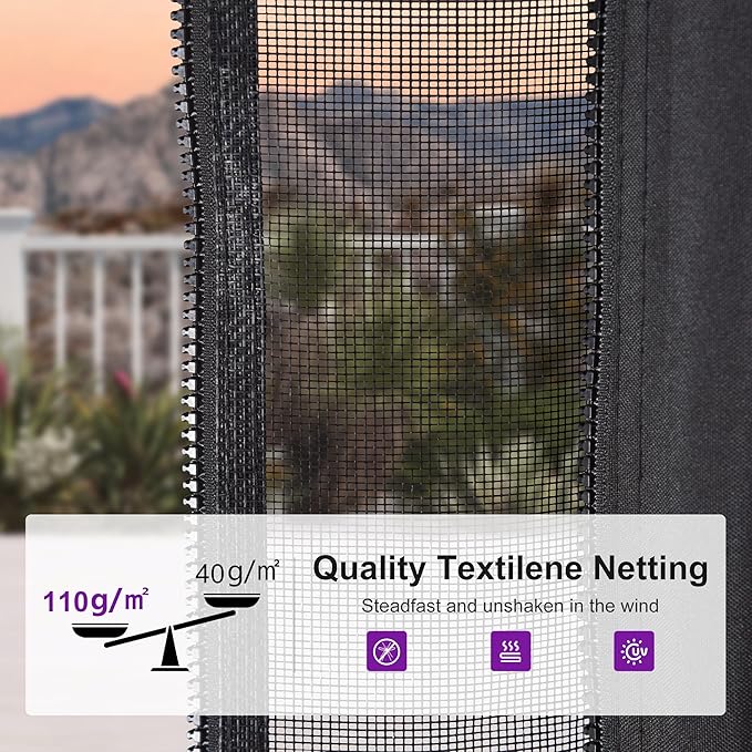 PURPLE LEAF 10' X 14' Hardtop Gazebo Outdoor Wood Grain Aluminum Frame Galvanized Steel Double Roof Gazebos with Netting and Curtains for Patio Deck Backyard Garden