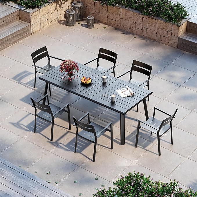 Aluminum Outdoor Dining Table for 6-8, 83" Rectangle Patio Table with 1.69" Umbrella Hole, All-Weather Deck & Backyard Furniture