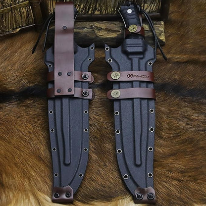 BA-KOR (15.8 inches) 5mm full Tang 9CR18MOV steel nylon fiber handle Bowie knife + sheath + (5.9 inches) cerium element striker, suitable for outdoor hunting, camping, survival, and daily carry of tools. (Sanding I (Half Teeth))
