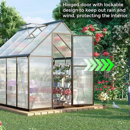 6 x 6 FT Greenhouse for Outdoors,Aluminum Large Walk-in Greenhouse,Dark Gray