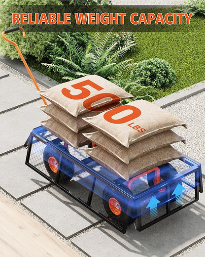 GarveeLife Heavy Duty Steel Garden Cart, 500 LBS Capacity 3 in 1 Pullable Garden Wagon with 10 in Wheels, for Gardening Soil, Tools, and Plant Transport