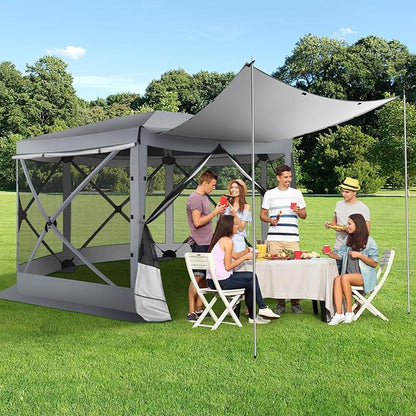COBIZI 12x12 pop up Gazebo on Clearance Screen Tent for Camping, Scalable Sesign Outdoor Canopy Tent with Extension Support Poles & sidewalls,with Portable Carrying Bag and Ground Stakes,Gray