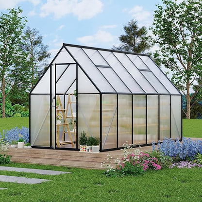 6x11 ft Aluminum Large Walk-in Greenhouses for Outside, Polycarbonate Greenhouse with Aluminum Frame, Greenhouse with Ventilation and Rain Gutter, Polycarbonate Greenhouses for Outdoors