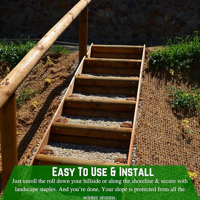 Farm Plastic Supply - 100% Biodegradable Coir Mat - 6' x 164' - 700 Gram Coir Matting Roll, Erosion Control Blanket, Coconut Coir Mat, Coconut Erosion Control Blanket
