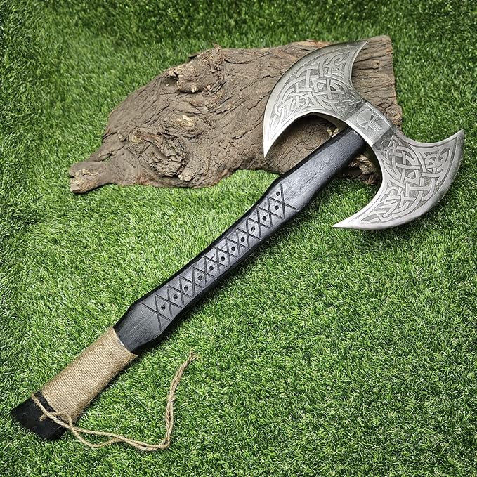 AX-7001 Custom Gift Forged Carbon Steel Viking Axe with Rose Wood Shaft, Double Edge Axe