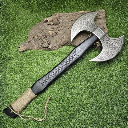 AX-7001 Custom Gift Forged Carbon Steel Viking Axe with Rose Wood Shaft, Double Edge Axe