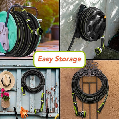Heavy Duty Garden Hose 100ft x 5/8” – Flexible Water Hose, Leak-Proof, Lightweight Hybrid Hose with Swivel Handle & 10 Function Spray Nozzle – Durable Outdoor Hose, Kink Free