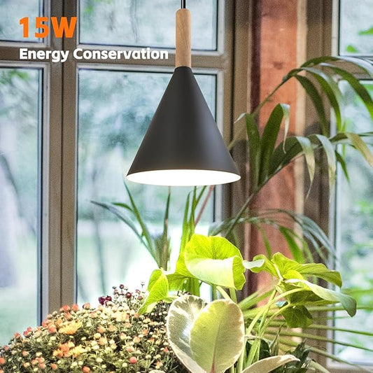 Hanging Grow Lights for Indoor Plants,Pendant Plant Lights for Indoor Growing,15W Full Spectrum, with Timer and 15FT Power Cord, Hanging Grow Light,Large Tall Plant Greenhouse (White)